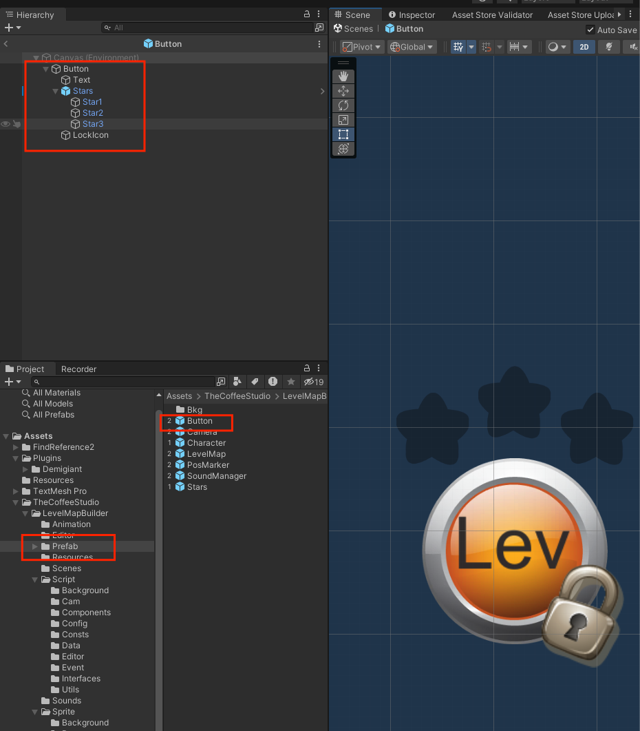 Button prefab in Unity editor