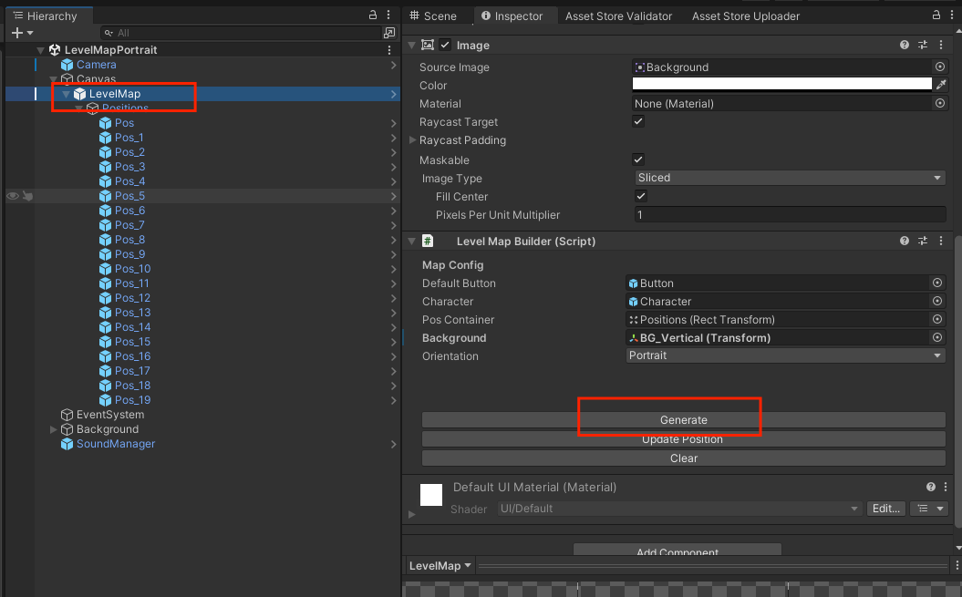 LevelMap inspector with Generate button